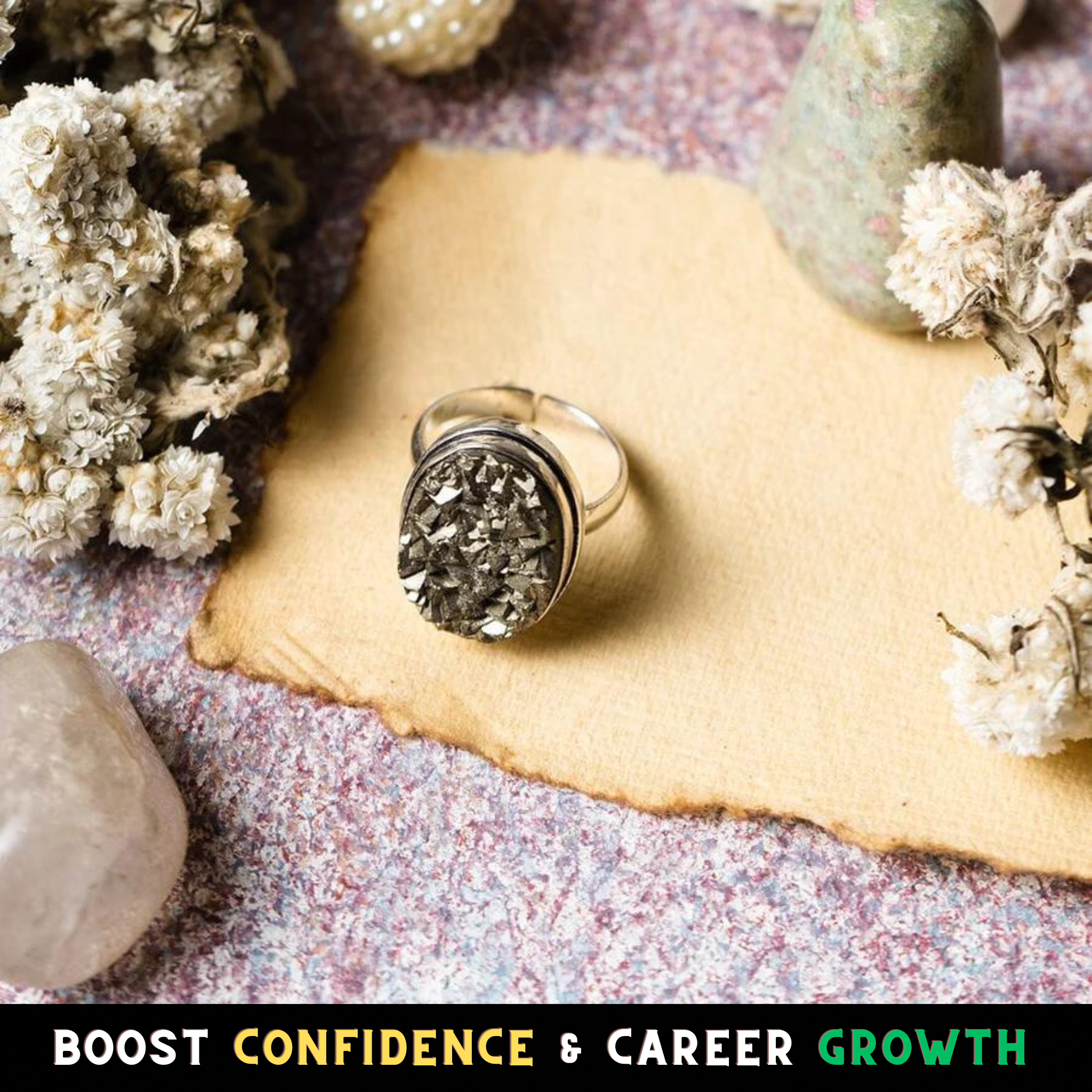 Wealth attraction Pyrite Adjustable Ring (Men/Women) - Image 4