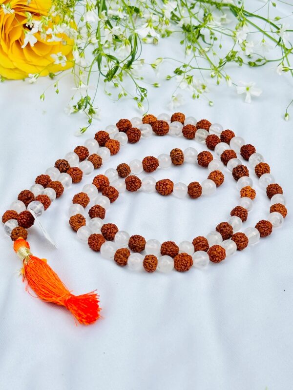Clear Quartz and Rudraksha Beads Jaap Mala - Image 4
