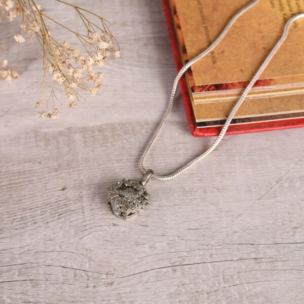 Money Magnet Raw Pyrite Pendant With Chain (Unisex) - Image 2