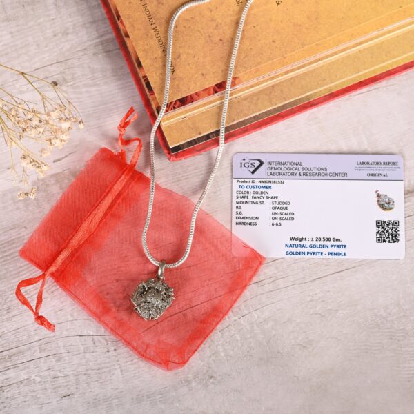 Money Magnet Raw Pyrite Pendant With Chain (Unisex) - Image 3