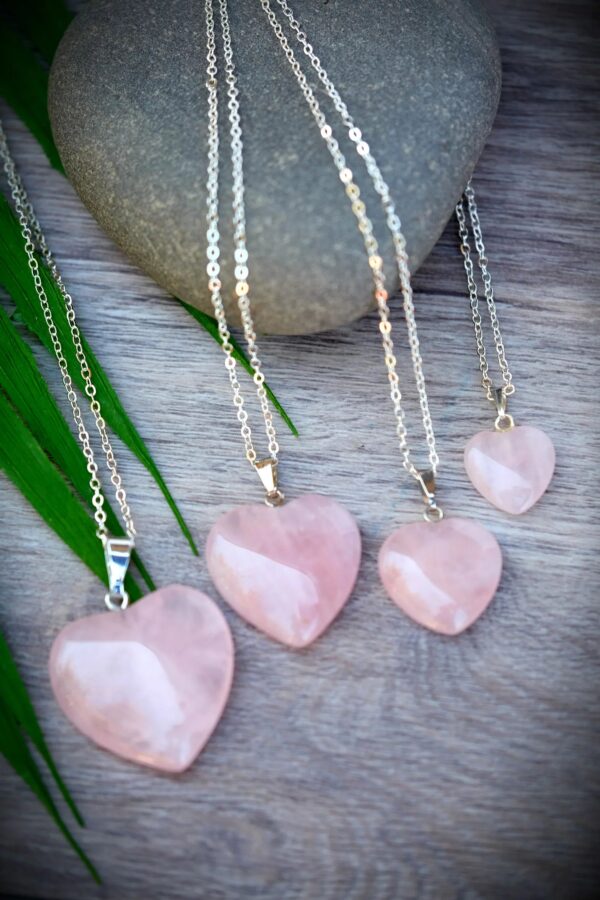 Rose Quartz Heart Pendant With Chain - Image 3